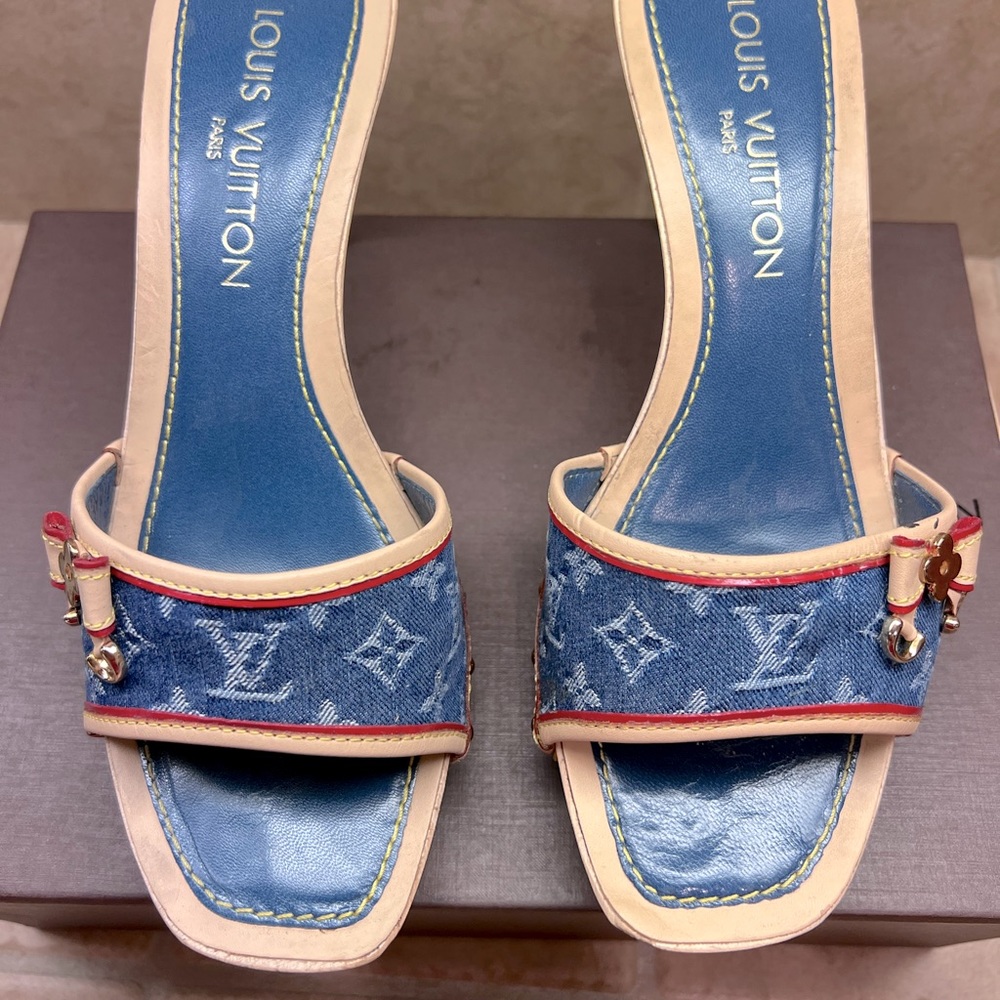 Louis Vuitton blue monogram denim bow platform